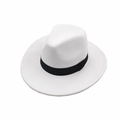 Classic white wool felt fedora hat for men and women with a stylish black ribbon band - Adjustable / White