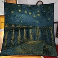 Starry Night Over the Rhone print silk scarf with deep blue tones and black edge - Van Gogh Starry Night Over the Rhone 1888