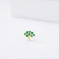 Elegant gold S925 silver tree-shaped stud earrings featuring green cubic zirconia stones - Green Tree Style - Gold Base (RHE955G)