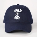 Detail of white Child of God print on a dark blue cotton twill baseball cap - One Size / Navy Blue