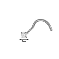Silver F136 titanium nose stud with 2mm round clear zircon stone in curved S shape - 2mm / Silver