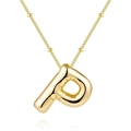 18K gold balloon letter P pendant necklace with delicate bead chain on white background - Letter P - Gold