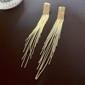 Elegant gold fringe tassel earrings with textured rectangular stud in metallic finish - Gold Rectangular Textured Tassel (1#)