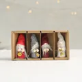 Set of four handmade Christmas gnome felt ornaments in red and grey with gold bells - Mini Antler Doll (APYX155-3)
