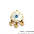 Golden 316 stainless steel Evil Eye pendant with blue iris and three small heart charms - Shell Evil Eye