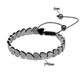 Adjustable black hematite heart bead bracelet with woven cord for men and women - 2x8mm Flat Heart