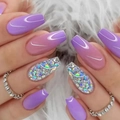 Purple ombre press-on nails in coffin shape with silver glitter and rhinestone accents - 24Pcs Set (With Tool Kit) / Laser Rhinestone Coffin (AW65)