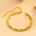 Bracelet double couche en acier inoxydable plaqué or 18k avec chaîne serpent et formes de losange - Bracelet Double Couche Losange Doré (T110)
