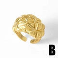 Anello aperto dorato regolabile con texture geometrica trapuntata e piccole sfere - Stile B-Texture Trapuntata / Oro