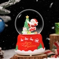 Christmas musical snow globe with Santa and snowman on a red festive carved base - 512-Santa Snowman
