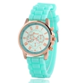 Close-up of Geneva quartz watch with mint green silicone strap and rose gold metal case - Mint Green