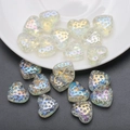 Iridescent heart-shaped glass bead with AB coating and textured surface for DIY jewelry - Crystal Yellow