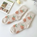 Thick beige coral fleece socks with orange patterns and decorative book accessory - One Size / Khaki (Orange)