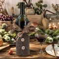 Christmas wine bottle cover with faux fur collar and tweed pattern for holiday table decor - Grey Herringbone Style