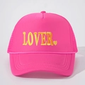 Casquette trucker rose avec broderie LOVER jaune et maille filet respirante au dos - Taille unique / Rose Rouge