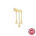 Elegant S925 sterling silver gold fringe stud earring with three white zircon stones - Gold #2