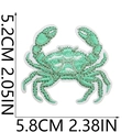 Detail view of a green crab embroidered patch showing 5.8cm width and 5.2cm height dimensions - Style 19 (Light Green Line Crab)