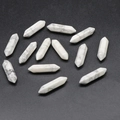 Set of 12 double-pointed hexagonal white crystal pillars with gray natural vein textures - Howlite