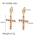 Orecchini a cerchio dorati con croce di zirconi colorati, altezza totale 32 mm - Placcato in oro con zirconia colorata