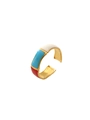 18k gold plated cuff bracelet with white, blue, and red enamel floral decorations - Adjustable Open / Tricolor Stripe Style