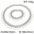 Set di gioielli catena cubana argento con perle bianche, collana e braccialetto - Color Acciaio