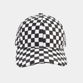 Close-up of black and white checkerboard canvas baseball cap with reinforced stitching - Black Checkerboard