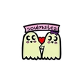 Close-up of soulmates enamel ghost pins with red heart for backpack decoration - Soulmates Cartoon Ghosts
