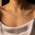 Detail of layered stainless steel beaded chain necklace showing adjustable lengths on neck - Small Beaded Thin Chain Layered (CDNN088)