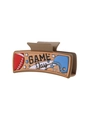 Matte brown large hair claw clip with red football and blue helmet Game Day design - Game Day Dark Brown Claw