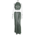 Close-up of forest green shimmering knit fabric with draped neckline and pleated detail - L / Green