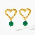 Boucles d'oreilles cœur évidé irrégulier avec perles d'agate verte dorées - Style Agate Verte (KDE832)