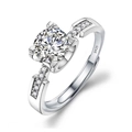 Adjustable S925 sterling silver ring with sparkling round cubic zirconia in four-prong setting - Adjustable Open / Waist Ox Head Style (1 Carat Effect)