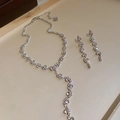 Silver Y-shaped necklace and drop earrings set with shimmering white crystals - Silver Wave Necklace 2pcs Set (94#)