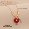 Collana dorata con ciondolo a cuore in smalto rosso e malocchio blu variante - Rosso