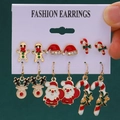 6-pair set of Christmas earrings featuring Santa, reindeer, and gingerbread men designs - 23 Reindeer Santa Cane (6 Pairs Set)