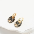 Macro shot of oval gold earrings with black crackle enamel on a white stone base - Black (ES2620-3)