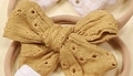 Yellow embroidered fabric bow headband for babies with soft seamless nylon band - Yellow-Green Embroidered (MB2977)