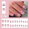 Matte rainbow striped medium-length press-on nails set in soft pink with 24 pieces - Glue Type / Rainbow Stripes (W872)