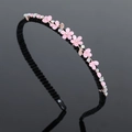 Elegante cerchietto in velluto nero con fiori di resina rosa e strass scintillanti - Doppio fiore-Rosa