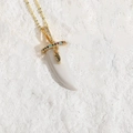 Ivory resin horn pendant necklace with gold chain and green drop zircon stone - White
