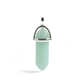 Close-up of light green hexagonal agate crystal pendant with silver metal bail - Synthetic Light Green Jade