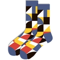 Détail de chaussettes en maille aux motifs géométriques Bauhaus en patchwork multicolore - Taille 39-45 / Géométrique Jaune Violet