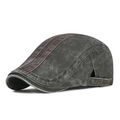 Vintage charcoal grey washed canvas newsboy hat with brown accents and metal buckle - Adjustable / Dark Green
