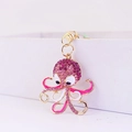 Sparkly rhinestone octopus keychain with purple gradient crystals and golden alloy ring - Pink