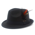 Classic black wool felt fedora hat featuring colorful feathers and a sleek satin band - One Size(58cm) / Black