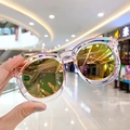 Kids trendy oversized sunglasses with transparent pink frames and golden mirror lenses - Transparent Pink Gold Mirror