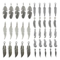 Set mit 40 Vintage-Silberfeder-Anhängern in 8 Stilen für DIY-Schmuckherstellung - Gemischtes 40-teiliges Antik-Silber-Federanhänger-Set (8 Stile)