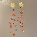Detail of yellow resin flower earrings with pink petals and colorful beaded tassels - Silver Pin Style - Yellow Flower Multi-layer Tassel