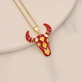 Golden necklace with red bull head pendant and zircon micro-inlays on white display - Red & Yellow Enamel Bull Style (22#)