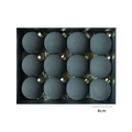 Set di 12 palline di Natale grigio scuro da 8cm con texture opaca e ganci dorati - Piccolo / Blu Opaco